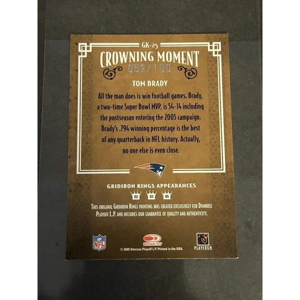 Donruss 2005 Throwback Threads Tom Brady #GK-25 Gridiron Kings /100 Patriots